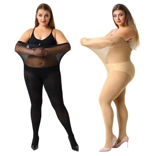 MANZI Women's 2 Pairs Plus Size Control Top Ultra-Soft Casual Tights XL