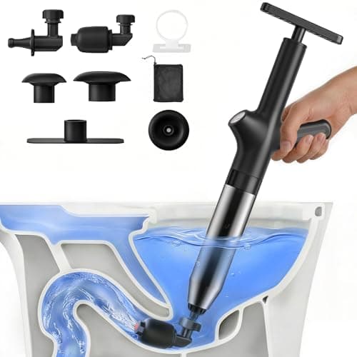HAMITOR Toilet Plunger Drain Clog Remover: High Pressure Air Plunger & Heavy Duty Toilet Snake with Barometer for Bathroom,Sink - Unclogging Tool for Failed Traditional Plungers, Black