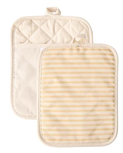 Kitchen Everyday Basic Pot Holder Heat Resistant Coaster Soft Silicone Water Resistant Pot Holder Set Oven Mitts with Pocket, 2 Piece Set, 7"x9" Beige