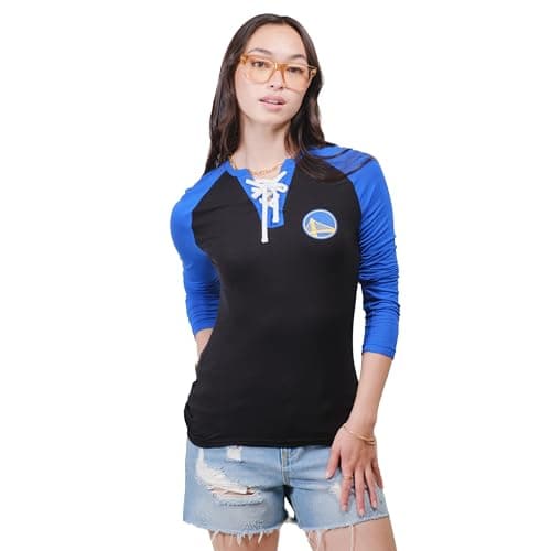 Ultra Game NBA Official Women's Super Soft Long Sleeve Lace-up Shirt, Golden State Warriors, Black, X-Large