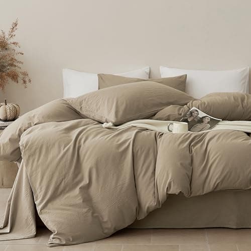 JELLYMONI 100% Cotton Twin Duvet Cover Set, Washed Linen-Like Texture