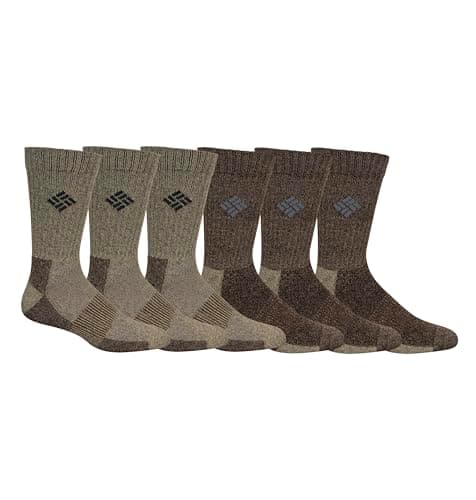 Columbia Men's Moisture Control Crew Socks Multipack, Khaki/Brown (6 Pairs), 6-12