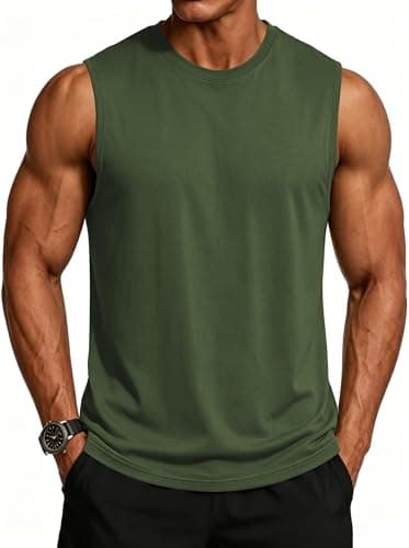 MAGCOMSEN Sleeveless Shirts for Men Workout Tank Top Moisture Wicking Cooling Muscle Shirts for Summer ArmyGreen