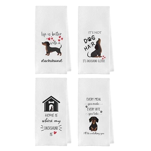 Gqtt Dachshund Gifts Dish Towels - Wiener Dog Kitchen Towels, Dachshund Lovers Tea Towel Set of 4
