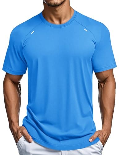 MAGCOMSEN Men's Gym Shirts Quick Dry Workout Active Tshirt Short Sleeve Stretch T-Shirts Lightweight Breathable Fitted Shirt Sky Blue S