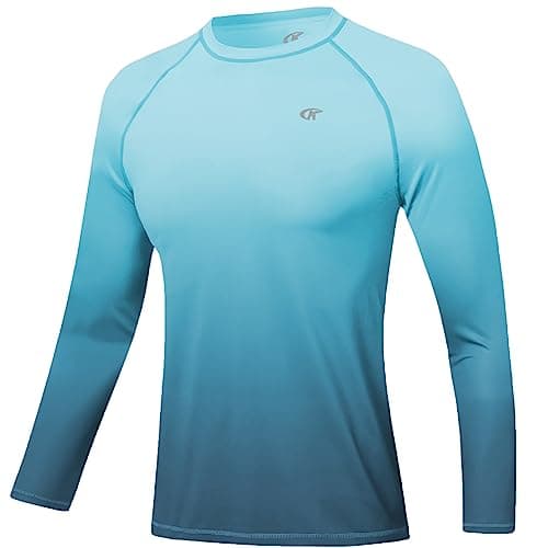 Men's Long Sleeve Swim Shirts Rash Guard Shirts UPF 50+ Sun Protection Quick Dry T-Shirt Athletic Workout Running Hiking Tops Shirts Gradient Sky Blue S