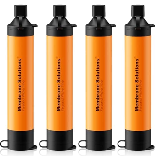 Membrane Solutions Personal Water Filter, Survival Filtration Straw Portable Gear, Emergency Preparedness, Supply for Drinking Hiking Camping Travel Hunting Fishing Team Family Outing (Orange, 4 Pack)