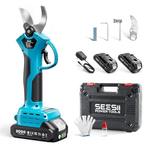 SEESII Electric Pruning Shears, 1.4" Cutting Cordless Power Pruner, 2 * 2000mAh Batteries, Brushless Motor, Extra SK5 Blade, 2 Modes Battery Powered Branch Cutter for Garden Tree Trimming
