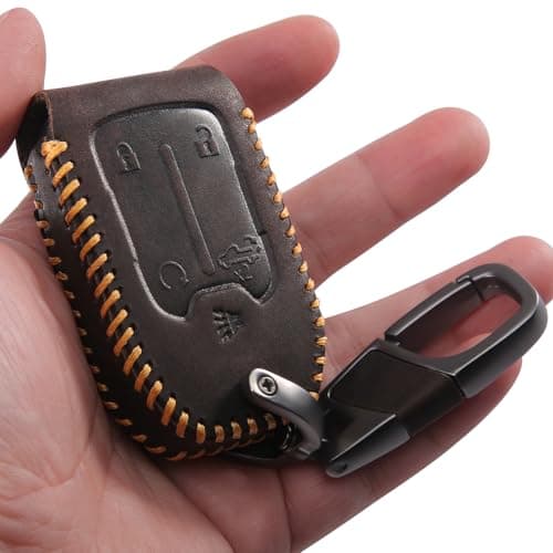 0BT59 Leather Key Fob Cover for Chevy Silverado GMC Sierra with Metal Keychain, 5-Button