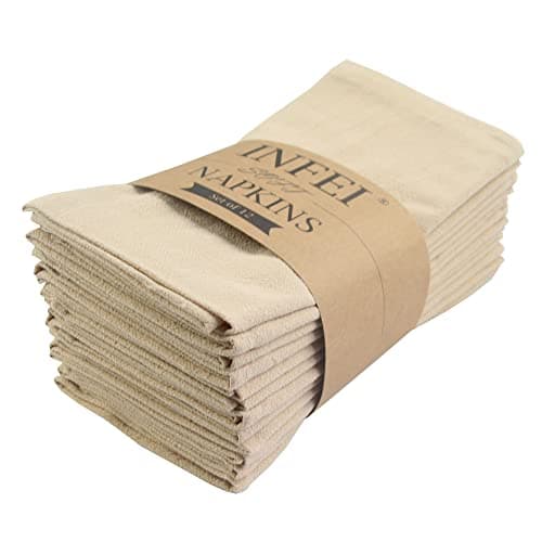 INFEI Plain Color Dinner Cloth Napkins, Set of 12 (15.7 x 11.8 Inches), Reusable Cotton Kitchen Table Napkin, for Cocktail Parties, Weddings, Hotel & Home Use (Linen)