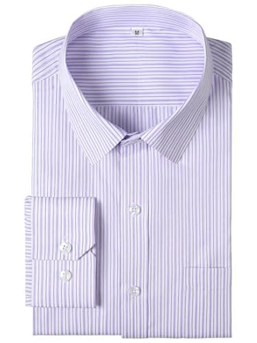 GIANZEN Long Sleeve Button Up Shirts for Men Dress Vertical Striped Business Casual Shirt with Pocket Regular Fit Grade 4 Wrinkle-Resistant Shirt Size XL