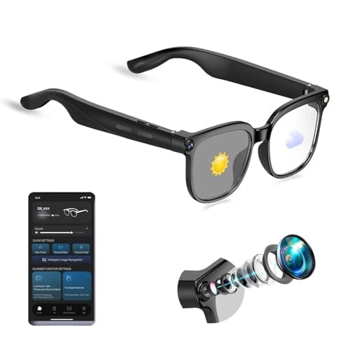 Smart Glasses with Camera, 4K HD Video & Photo Capture Recording Glasses with Audio, AI ChatGPT Assistant, Real-Time Translation Bluetooth Camera Sunglasses, Voice Control Smart Glasses for Men Women