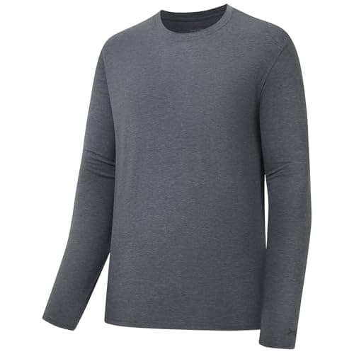 BASSDASH Men's Ultra Soft Cotton Blend UPF 50+ Long Sleeve Fishing Shirt UV Sun Protection Casual Performance Tee Heather Grey