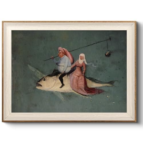VIYYIEA Framed Wall Art for Living Room, Drive the Fish Canvas Prints, Vintage Home Decor, Funny Painting Picture, Bathroom Wall Decor Gifts for Friends or Family - 16L x 12W