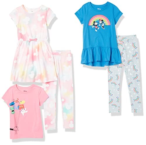 Amazon Essentials Disney | Marvel | Star Wars | Frozen | Princess Girls' Mix-and-Match Cotton Outfit Set with Ruffle, Pack of 5, Mickey Rainbows, XX-Large