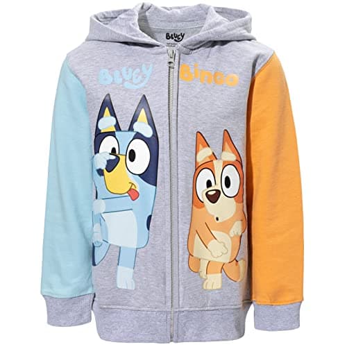Bluey Bingo Little Boys Fleece Zip Up Hoodie Grey 7-8
