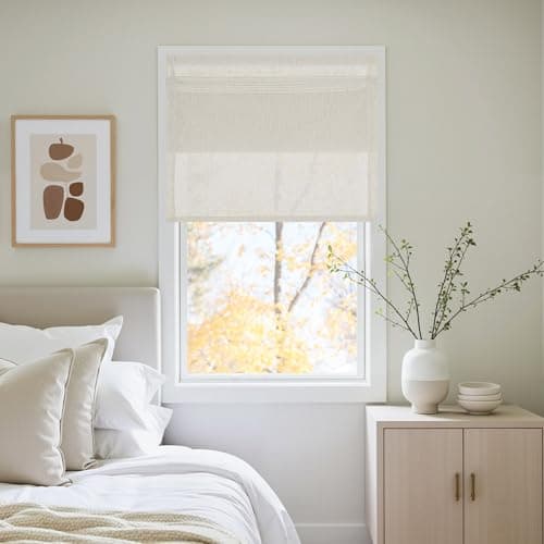 NICETOWN Linen Farmhouse French Door Curtain No Drill Blinds for Windows, Ivory Solid Cordless Blinds for Farmhouse Door Window Covering with Light Filgtering, W26 x L72, 1Pc