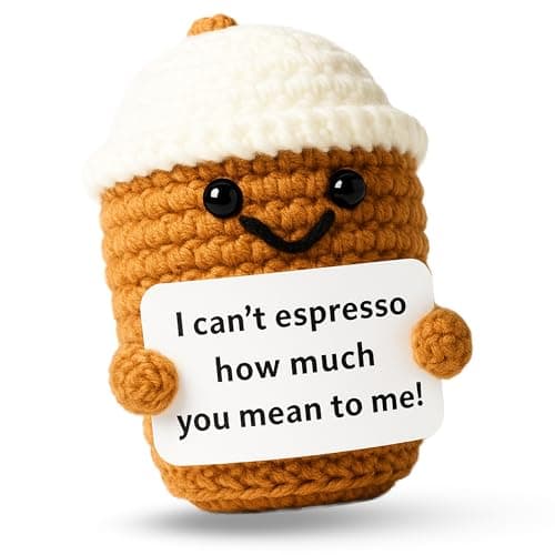 PICKLE BUDDIES Positive & Expressive Espresso Coffee - Emotional Support Crochet Dolls Handcraft Crochet Plushies Desk accesories Crochet Positive Coffee for Anxiety & Stress Relief