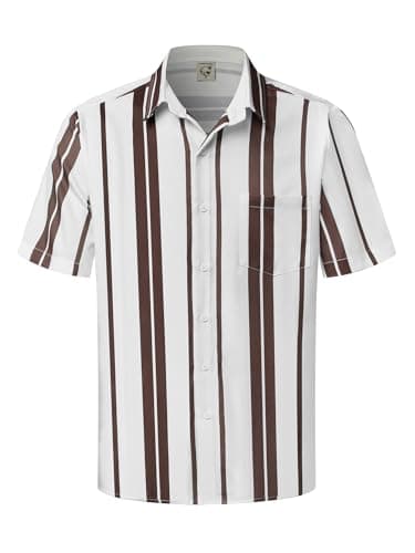 Hardaddy Men's Striped Shirts Casual Short Sleeve Button Down Summer Hawaiian Shirts Cameo Brown 3XL