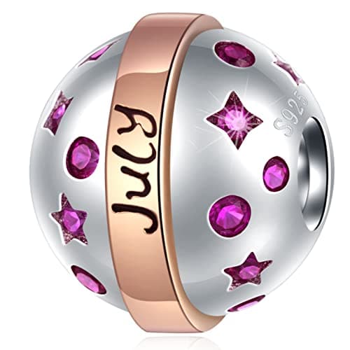 July Birthstone Charms fit Pandora Moments Bracelet, 925 Sterling Silver Pave Ruby Jade CZ Birthday Necklace Beads with Eternity Circle, Gifts for 4th of July/Friends/Bday
