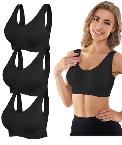 YADIFEN 3 Pack Womens Sports Bras,Wireless Comfortable Seamless Sleep Yoga Sports Bras for Women with Removable Pads