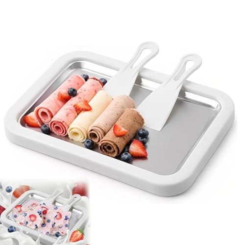 Rolled Ice Cream Maker,At-Home Rolled Ice Cream Maker Kit, Instant Ice Cream Maker, DIY Homemade Rolled Ice Cream tray, Activity for Kids, Food-Grade Stainless Steel (White).
