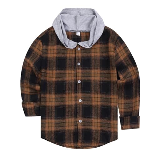 HOOGRIN 2024 Unisex Kid Childrens Place Christmas Shirts for Girls Flannel Shirt for Boys,Dark Khaki,9-10 Years