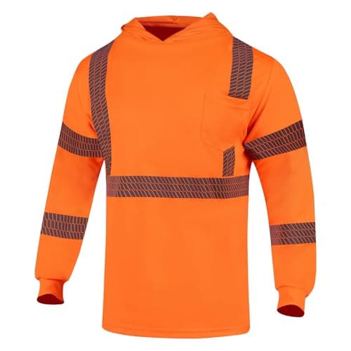 VENDACE Safety Reflective High Visibility Long Sleeve Shirts with Hood Class 3 Hi Vis Construction Breathable Work Shirts for Men(Orange,L)