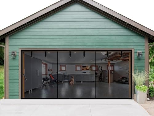 Magnetic Garage Screen Door 17x10ft for 2 3 Car, Retractable Fiberglass Privacy Mesh Curtain, Weighted Bottom, Easy Install, Kids & Pets Friendly for Garage Carport Patio Porch (Black, 17x10ft)