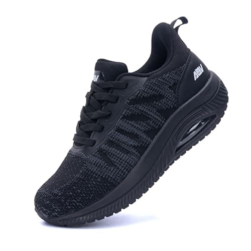 QAUPPE Womens Walking Shoes with Arch Support Athletic Orthotic Sneakers for Women Plantar Fasciitis Foot Pain Relief Solid Black US 8