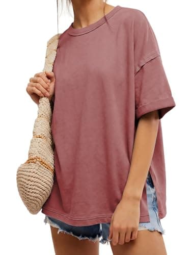 EXLURA Womens Summer Oversized T Shirts 2025 Casual Short Sleeve Loose Maternity Tops Crewneck Tunic Plus Gym Workout Top Brown