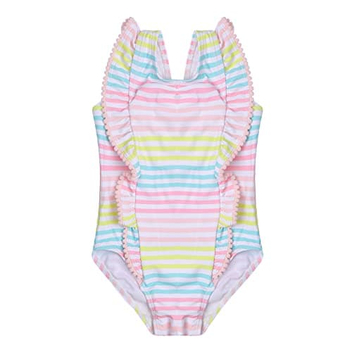 LIZENS Girls Swimsuit Kids Scalloped One Piece Ruffle Swimsuit Girls Swimwear Print (8-9T, Rainbow)