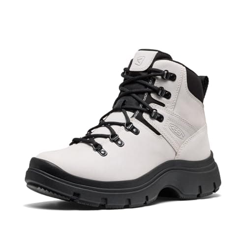 KEEN Women's Kosa Pyrenees Mid Height Classic Platform Style Comfortable Hiking Boots, Silver Birch/Black, 8.5