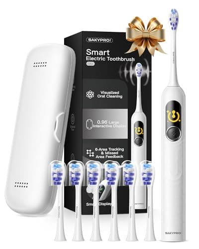 SAKYPRORAL AI Electric Toothbrush for Adults, Sonic Rechargeable Whitening Toothbrush with 6-Zone Tracking, Soft Replacement Heads & Travel Case (White, 1 Count with 6 Brush Heads)