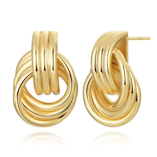 FSLEAD Gold Knot Earrings for Women Hypoallergenic Chunky Geometric Dangle Trendy Chain Knot Long Twisted Earring 14K Gold Vintage Minimalist Formal Chunky Earrings Jewelry