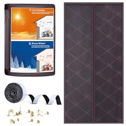 Magnetic Door Screen for Winter, Thermal Insulation Door Curtain Cover for Garage Attic Doorways Hallway, Durable Oxford Cloth Thicken Polyester Fiber Fill for Door Size 34" x 82", Coffee