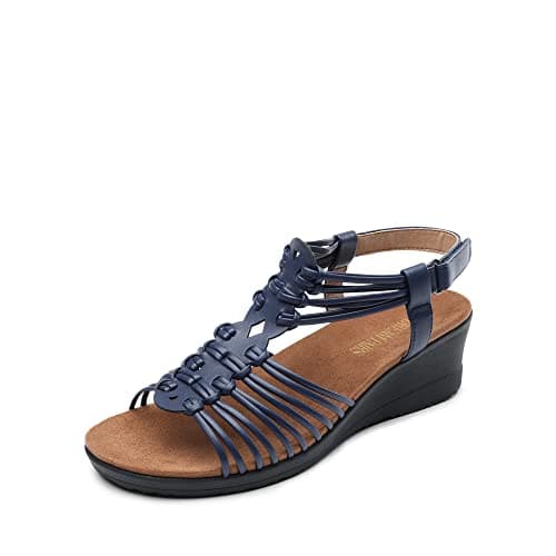 DREAM PAIRS Women's Comfortable Strappy Low Heel Open Toe Slip-On Wedge Sandals Arch Support for Summer Dressy Shoes,Size 7.5,Navy,SDPW2350W