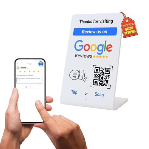 NFC Tap Google Review Stand - Boost Customer Feedback with Tap & Scan QR - No App, No Subscription - Works on iPhone & Android (White 5.1"x3.5" 1-Pack)