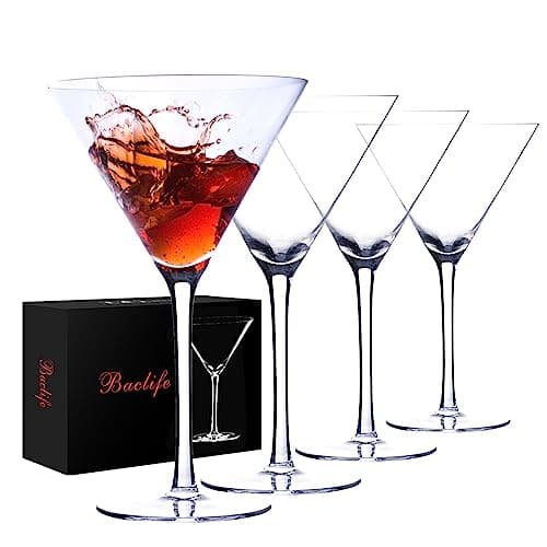 Handblown Crystal Martini Glasses Set of 4-9.5 oz Coupe Glass Set with Stem - Elegant Cocktail Glasses for Bar, Margarita, Cosmopolitan, Manhattan, Gimlet - Unique Gift for Father’s Day