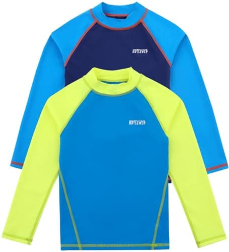 HDTIYUYP Boys Long Sleeve UPF50+ Shirt Rash Guard Swim Tops Dark Blue/Process Blue 2Packs 11-12years