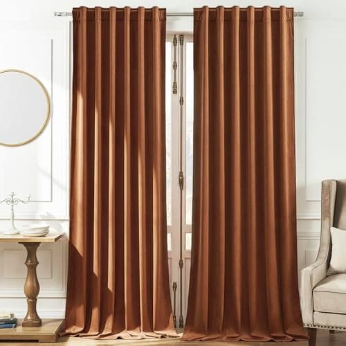Timeper Burnt Orange Velvet Curtains 63 inches 2 Panels, Light Blocking Curtains for Bedroom Living Room Thermal Insulated Luxury Super Soft Window Drapes,Back Tab & Rod Pocket,W52 x L63 inches