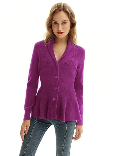Women Cardigan Sweater Cable Knit Sweater Chunky Cardigan Trendy for Fall Winter Tyrian Purple