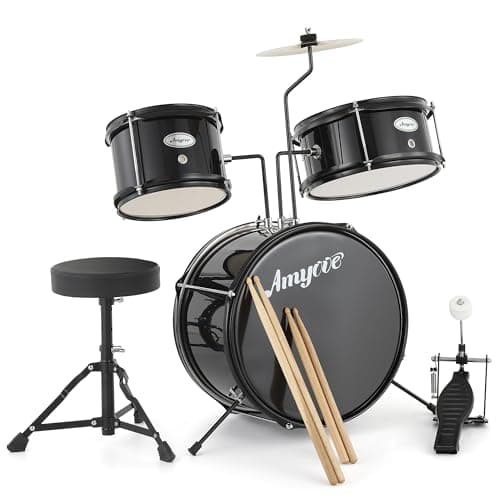 Garvee 3 Piece Drum Set – Beginner Junior Drum Kit with Tom-Toms, Snare, Bass Drum, Cymbal, Pedal, Drumsticks and Throne Stool – Musical Instrument for Boys and Girls Ages 3-8, Practice and Gift