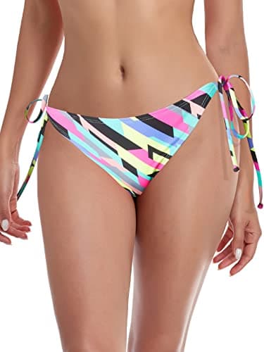 Ocean Blues Women's Neon Striped Tie Sides Swim Bottoms Triangle Bikini Bottom Size Meidum