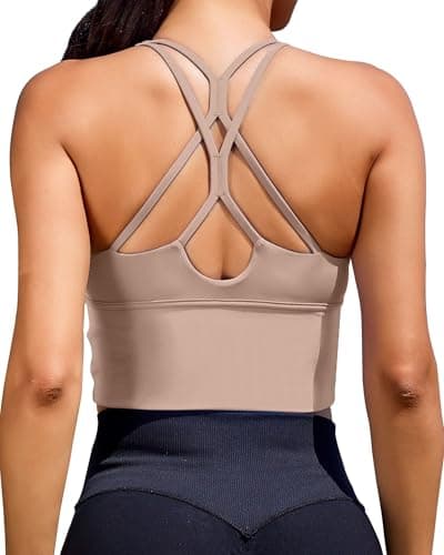 XUNYU Sports Bras for Women High Support Longline Workout Tank Tops Built in Bra Padded Strappy Yoga Crop Top Cross Gym