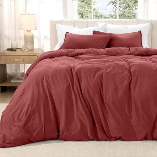 Bare Home Microfiber Duvet Cover Set - Ultra Soft Washed Microfiber - Queen Size - Linen-Like Look - Easy Care - Breathable Fabric - Our Softest Duvet Cover Set (Queen, Rosewood)