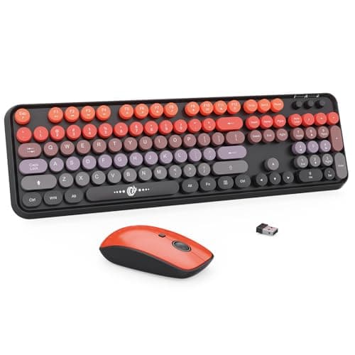Orange Retro Wireless Keyboard and Mouse Combo, Aesthetic Round Key Typewriter Keyboard, Colorful Full Size Bubble Keyboard with Number Pad for PC Laptop Desktop