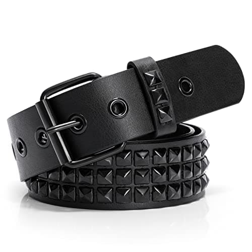 XZQTIVE Studded Belt Metal Punk Rock Rivet Belts for Women/Men Goth Belt with Bright Metal Pyramid for Jeans, Black Buckle Black Belt, 100cm