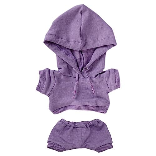 niannyyhouse 15cm Plush Doll Clothes Elastic Solid Sportswear Suits Hoodie Pants Soft Stuffed Plush Toy Dress Up Accessories (Purple, 15cm)