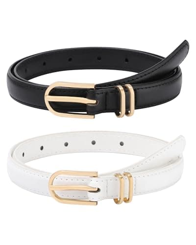 AWAYTR Kids Skinny Leather Belt, 2 Pack Toddler Gilrs Belt with Gold Buckle